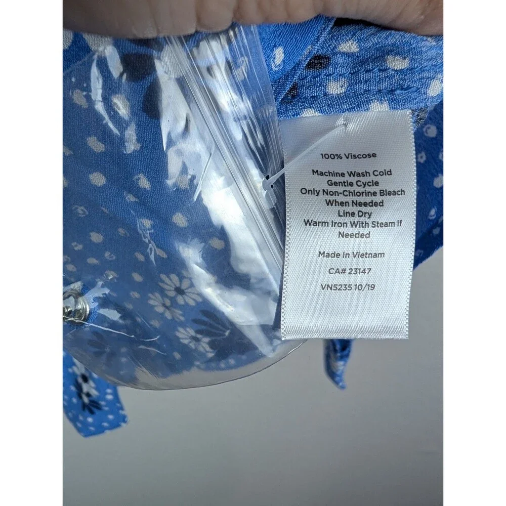 Talbots‎ Blue Floral Wrap Top Poet Sleeve Blouse Small